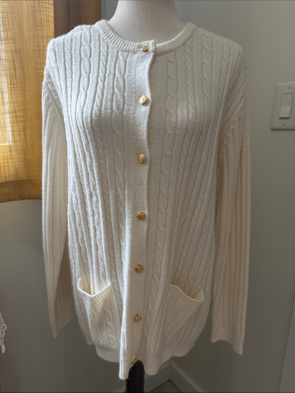 Classic Elements Cream Cable Knit Cardigan with Gold Buttons